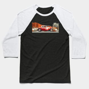 Hot Rod Desert Runner Custom Classic Car Retro Style Chopped Top Moon Hub Caps Desert Street Scene Hot Rod Baseball T-Shirt